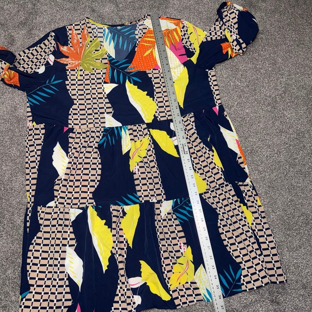 Women's Colorful Vibrant Tropical & Geometric Checkered Pattern Tunic Dress 2XL - Picture 6 of 12